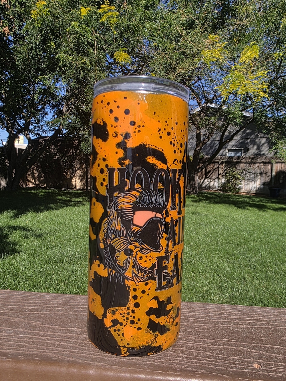 Orange and Black Graphic Tumbler - Fish Design